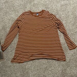 Old Navy Brown and White Striped Long Sleeve Crewneck